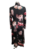 BRAND NEW ZARA WOMAN BLACK FLORAL PRINT SATIN LONG SLEEVE MIDI DRESS SIZE M