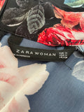 BRAND NEW ZARA WOMAN BLACK FLORAL PRINT SATIN LONG SLEEVE MIDI DRESS SIZE M