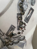 KAREN MILLEN BEIGE JEWEL TRIMMED EMBROIDERED & BEADED PATTERNED RACER BACK VEST TOP  SIZE 8