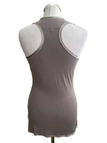 KAREN MILLEN BEIGE JEWEL TRIMMED EMBROIDERED & BEADED PATTERNED RACER BACK VEST TOP  SIZE 8