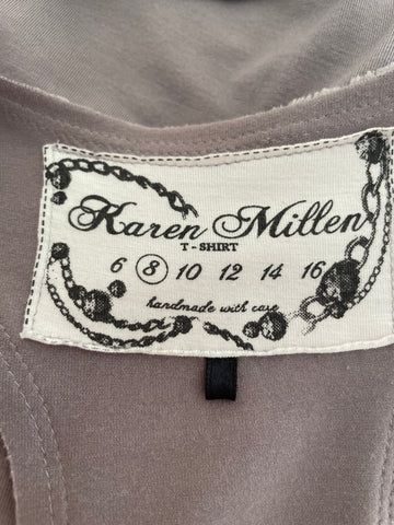 KAREN MILLEN BEIGE JEWEL TRIMMED EMBROIDERED & BEADED PATTERNED RACER BACK VEST TOP  SIZE 8