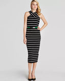 BRAND NEW TED BAKER CANNA BLACK & WHITE STRIPE STRETCH JERSEY DRESS SIZE 2 UK 10/12