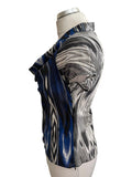 KAREN MILLEN 100% SILK NAVY MIX COWL NECK CAP SLEEVE TOP SIZE 8