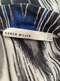 KAREN MILLEN 100% SILK NAVY MIX COWL NECK CAP SLEEVE TOP SIZE 8