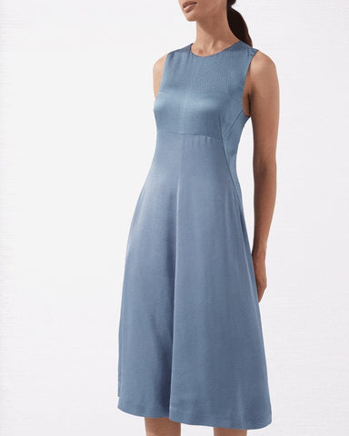 JIGSAW SALENA RAIN GREY SILK TOP SLEEVELESS FLARE MIDI DRESS SIZE 14