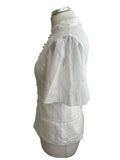 KAREN MILLEN 100% COTTON WHITE FRONT BUTTON, LACED REAR SHORT SLEEVED TOP  SIZE 10
