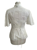 KAREN MILLEN 100% COTTON WHITE FRONT BUTTON, LACED REAR SHORT SLEEVED TOP  SIZE 10