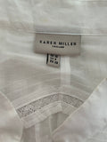 KAREN MILLEN 100% COTTON WHITE FRONT BUTTON, LACED REAR SHORT SLEEVED TOP  SIZE 10