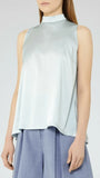 REISS BLAIRE ICE BLUE SILK FRONT SLEEVELESS TOP SIZE S
