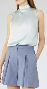 REISS BLAIRE ICE BLUE SILK FRONT SLEEVELESS TOP SIZE S
