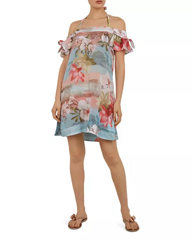 BRAND NEW TED BAKER SAYGE FLORAL PRINT BEACH COVER UP DRESS SIZE M