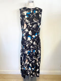 JIGSAW SALINA FLORAL THISTLE BLACK PRINT SLEEVELESS MIDI DRESS SIZE 12