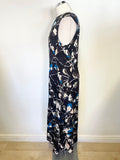 JIGSAW SALINA FLORAL THISTLE BLACK PRINT SLEEVELESS MIDI DRESS SIZE 12
