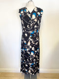 JIGSAW SALINA FLORAL THISTLE BLACK PRINT SLEEVELESS MIDI DRESS SIZE 12