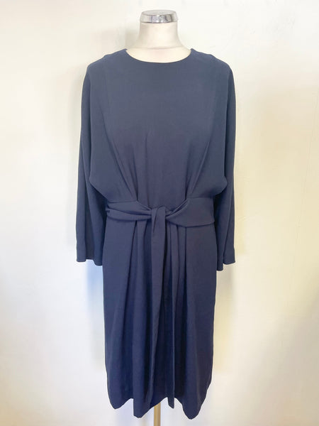 HOBBS NAVY BLUE 3/4 SLEEVED TIE FRONT SHIFT DRESS SIZE 14