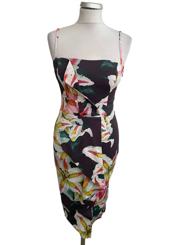 BRAND NEW WITH TAGS KAREN MILLEN MULTICOLOURED FINE STRAP PENCIL DRESS SIZE 10