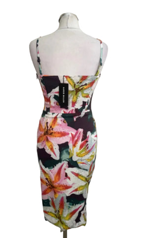 BRAND NEW WITH TAGS KAREN MILLEN MULTICOLOURED FINE STRAP PENCIL DRESS SIZE 10