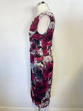 PHASE EIGHT RED,WHITE & GREY ROSE PRINT SLEEVELESS PENCIL DRESS SIZE 12
