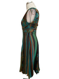 BRAND NEW KAREN MILLEN 100% SILK GREEN,BLACK & BROWN SHADES FIT & FLARE DRESS SIZE 10