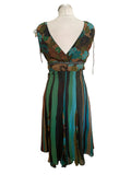 BRAND NEW KAREN MILLEN 100% SILK GREEN,BLACK & BROWN SHADES FIT & FLARE DRESS SIZE 10