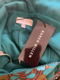 BRAND NEW KAREN MILLEN 100% SILK GREEN,BLACK & BROWN SHADES FIT & FLARE DRESS SIZE 10