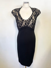TED BAKER BLACK& CREAM LINED  LACE TOP PENCIL DRESS SIZE 2 UK 10