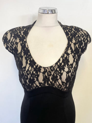 TED BAKER BLACK& CREAM LINED  LACE TOP PENCIL DRESS SIZE 2 UK 10