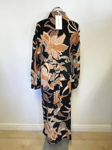 BRAND NEW WITH TAGS BISOUS PROJECT BLACK, CREAM,TAUPE & MUSTARD PRINT BELTED SHIRT DRESS SIZE L