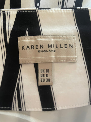 KAREN MILLEN WHITE & BLACK RIBBON PRINT FRILLED HEM SKIRT  SIZE 10