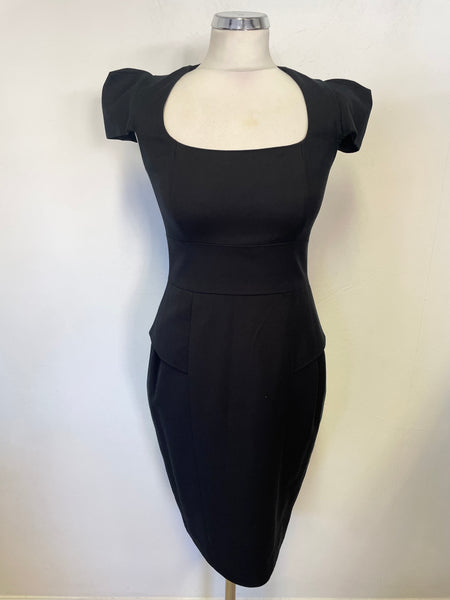 FRENCH CONNECTION BLACK CAP SLEEVED PENCIL DRESS SIZE 10