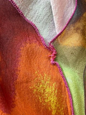 JEAN PAUL GAULTIER 100% SILK MULTICOLOURED PORTRAIT PRINT BIAS CUT MIDI DRESS SIZE 12