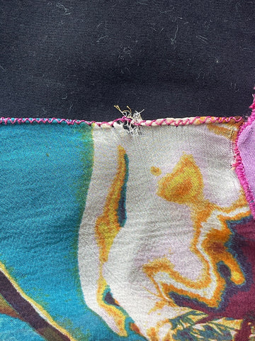 JEAN PAUL GAULTIER 100% SILK MULTICOLOURED PORTRAIT PRINT BIAS CUT MIDI DRESS SIZE 12