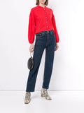 M.I.H JEANS RED COLLARLESS LONG SLEEVE SHIRT SIZE S