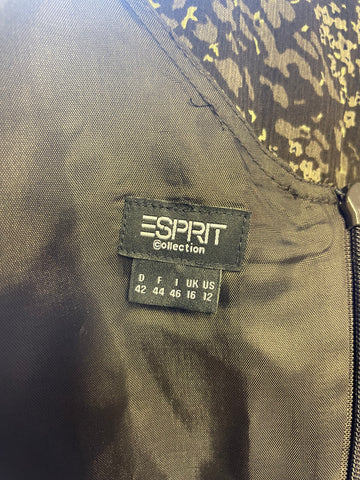 ESPRIT BROWN PRINT 100% SILK 3/4 SLEEVE TEA DRESS SIZE 16