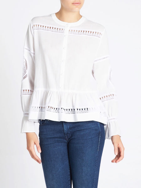 M.I.H JEANS WHITE MACRAM TRIMMED LONG PHEASANT SLEEVED TOP SIZE S