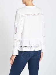 M.I.H JEANS WHITE MACRAM TRIMMED LONG PHEASANT SLEEVED TOP SIZE S