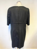 HOBBS BLACK SHORT SLEEVED SHIMMER CHECK BOW TRIM SHIFT DRESS SIZE 16