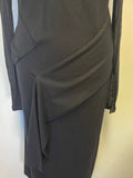 NICOLE FARHI BLACK 100% WOOL V NECK LONG SLEEVED DRESS SIZE 12