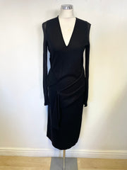 NICOLE FARHI BLACK 100% WOOL V NECK LONG SLEEVED DRESS SIZE 12