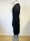 NICOLE FARHI BLACK 100% WOOL V NECK LONG SLEEVED DRESS SIZE 12