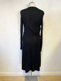 NICOLE FARHI BLACK 100% WOOL V NECK LONG SLEEVED DRESS SIZE 12