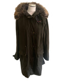 BARBOUR MULL OLIVE GREEN WAX COATED HOODED FUR TRIM COAT SIZE 14