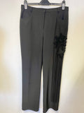 JOSEPH RIBKOFF BLACK FLORAL APPLIQUE TRIM LONG SLEEVE TOP & TROUSER SET SIZE 14