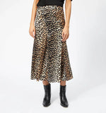 GANNI BLACK & BROWN LEOPARD PRINT SILK A LINE MIDI SKIRT SIZE 36 UK