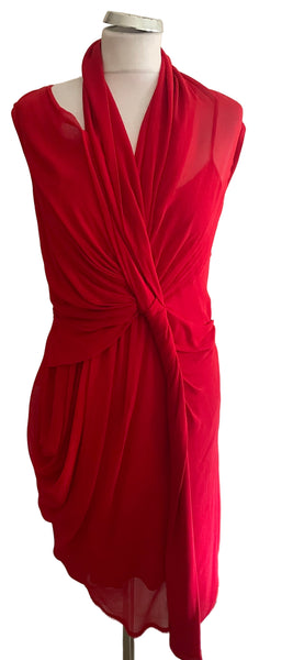 BASTYAN 100% SILK RED DRAPED SPECIAL OCCASION DRESS SIZE 12
