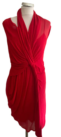 BASTYAN 100% SILK RED DRAPED SPECIAL OCCASION DRESS SIZE 12