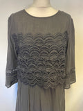 THOUGHT BLACK COTTON LACE TRIM 3/4 SLEEVE MIDI DRESS SIZE 12