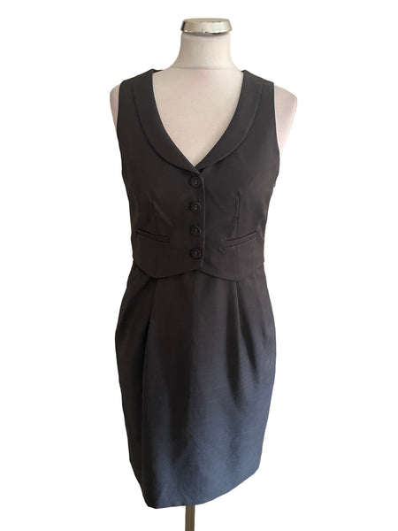 HOBBS N.W.3 100% WOOL GREY WAISTCOAT TOP SLEEVELESS PENCIL DRESS  SIZE 10