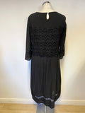 THOUGHT BLACK COTTON LACE TRIM 3/4 SLEEVE MIDI DRESS SIZE 12