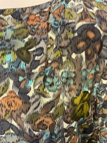 TOAST BROWN & TURQUOISE PRINT SILK MIX 3/4 SLEEVED SHIFT DRESS SIZE 16